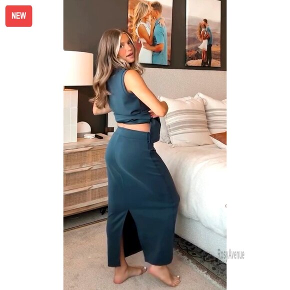 Modal Maxi Skirt High Waist Back Slit Casual Pencil Long - Picture 6 of 6